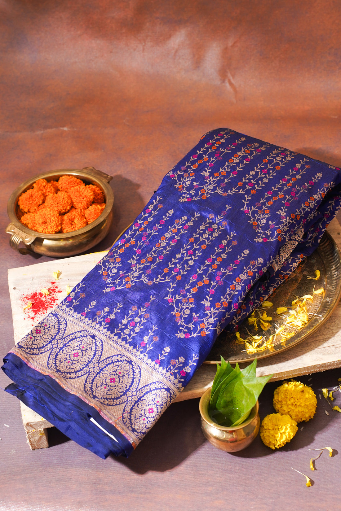 Royal Blue Banarasi Pure Katan Silk Minakari Jaal Saree