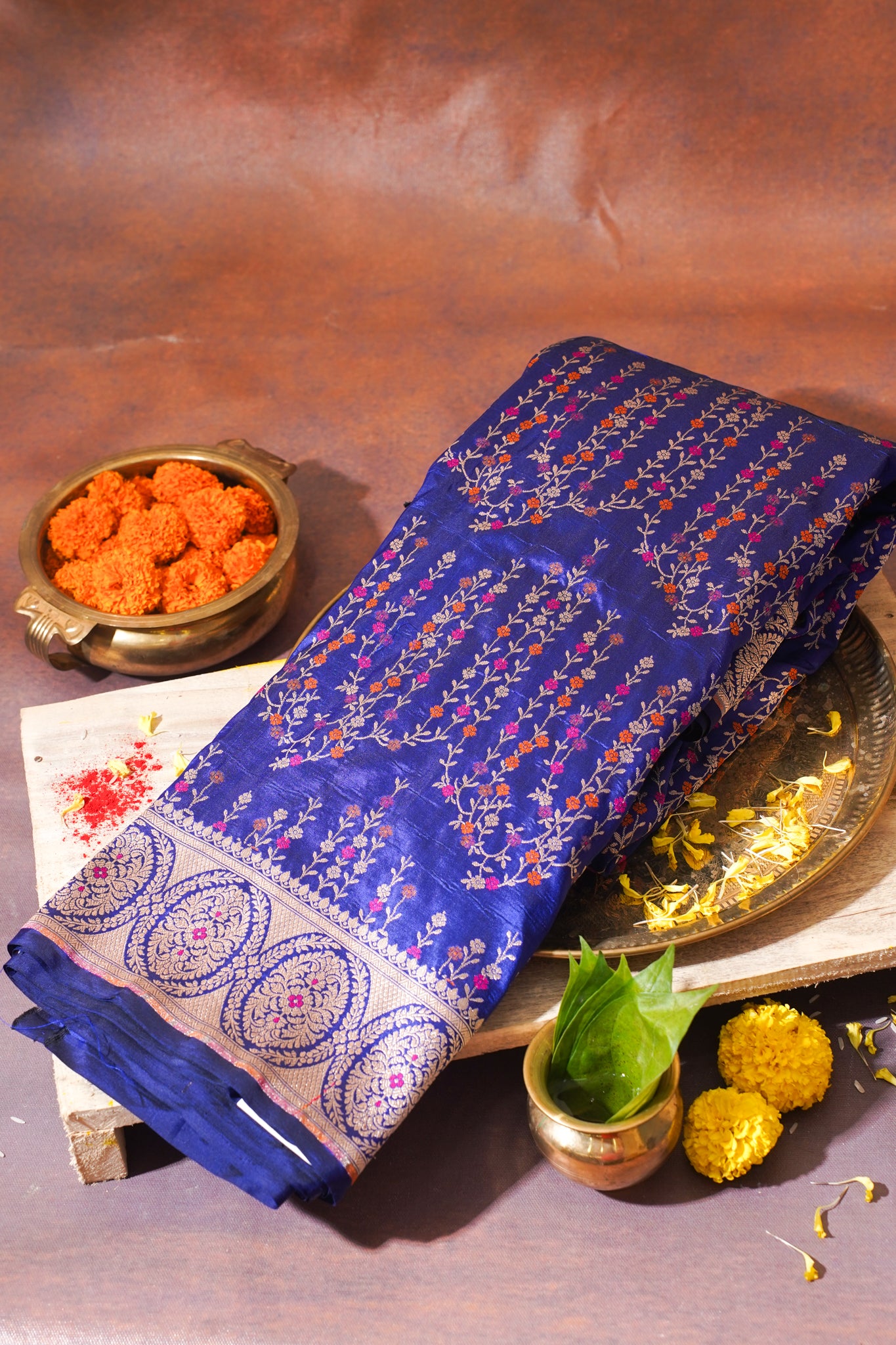 Royal Blue Banarasi Pure Katan Silk Minakari Jaal Saree