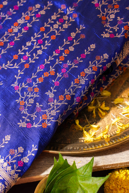 Royal Blue Banarasi Pure Katan Silk Minakari Jaal Saree