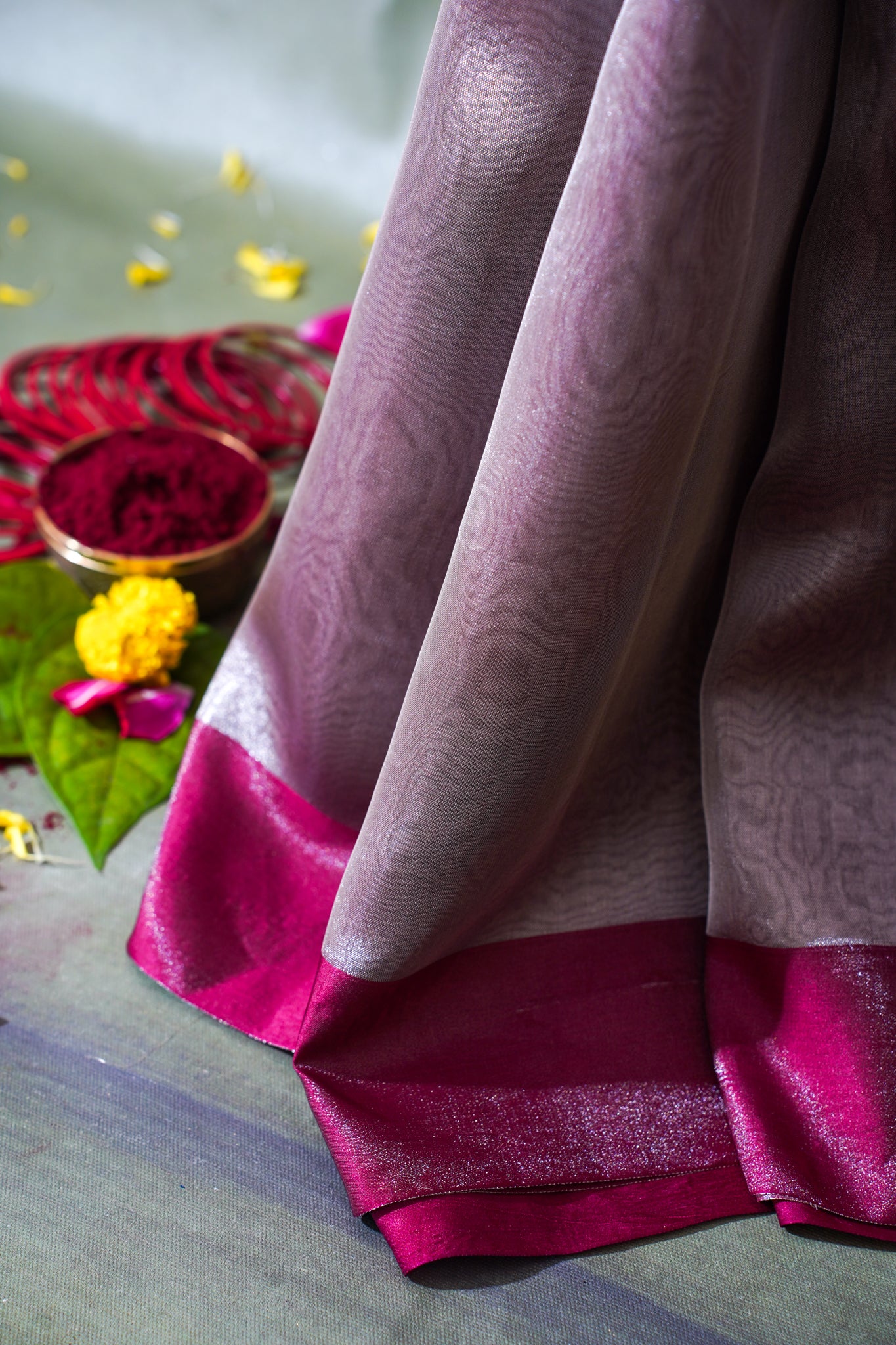 Magenta Silver Banarasi Tissue Saree with Satin Border