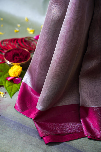 Magenta Silver Banarasi Tissue Saree with Satin Border
