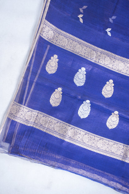 Midnight Blue Pure Tissue Silk Handwoven Saree