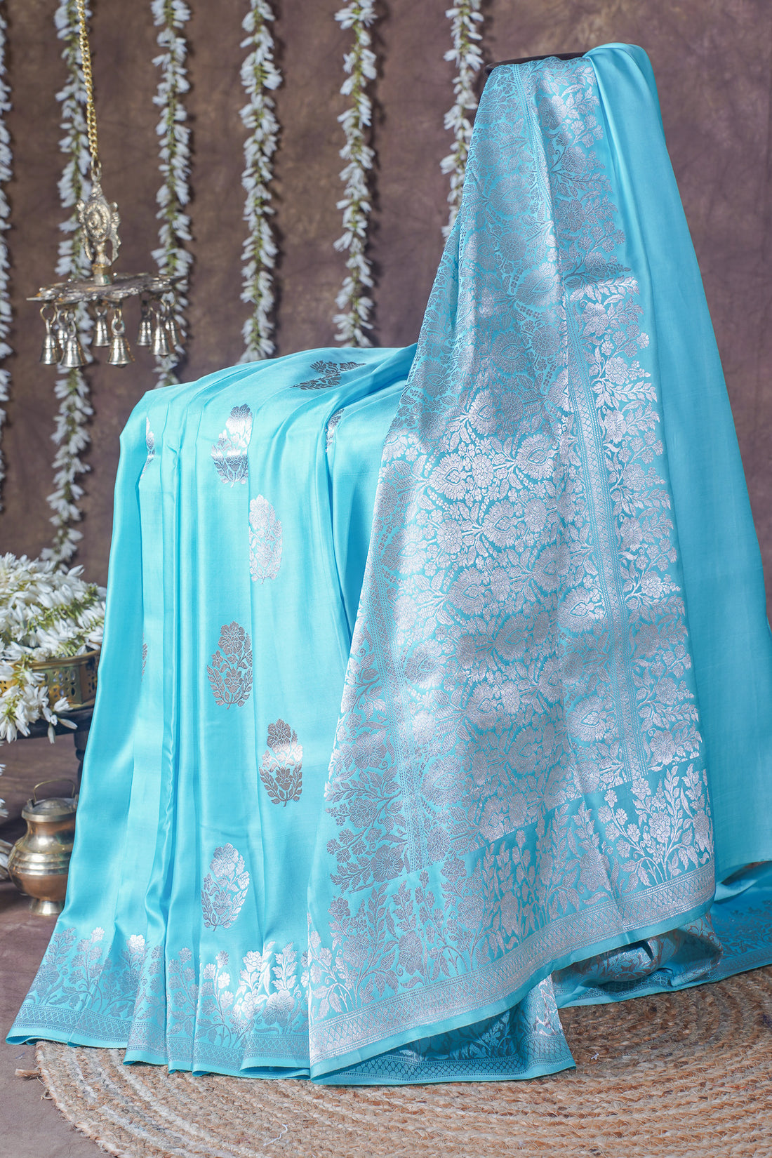 Sky Blue Handloom Mashru Silk Banarasi Saree