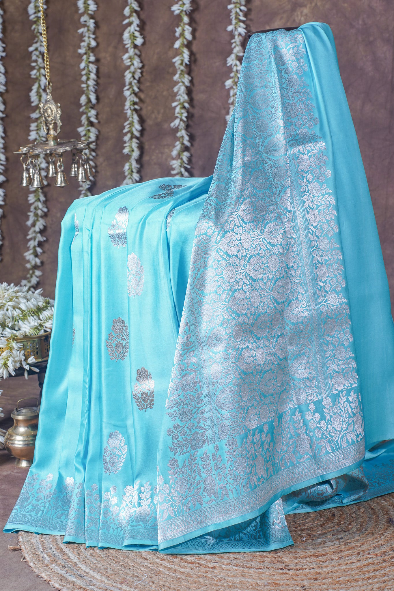 Sky Blue Handloom Mashru Silk Banarasi Saree