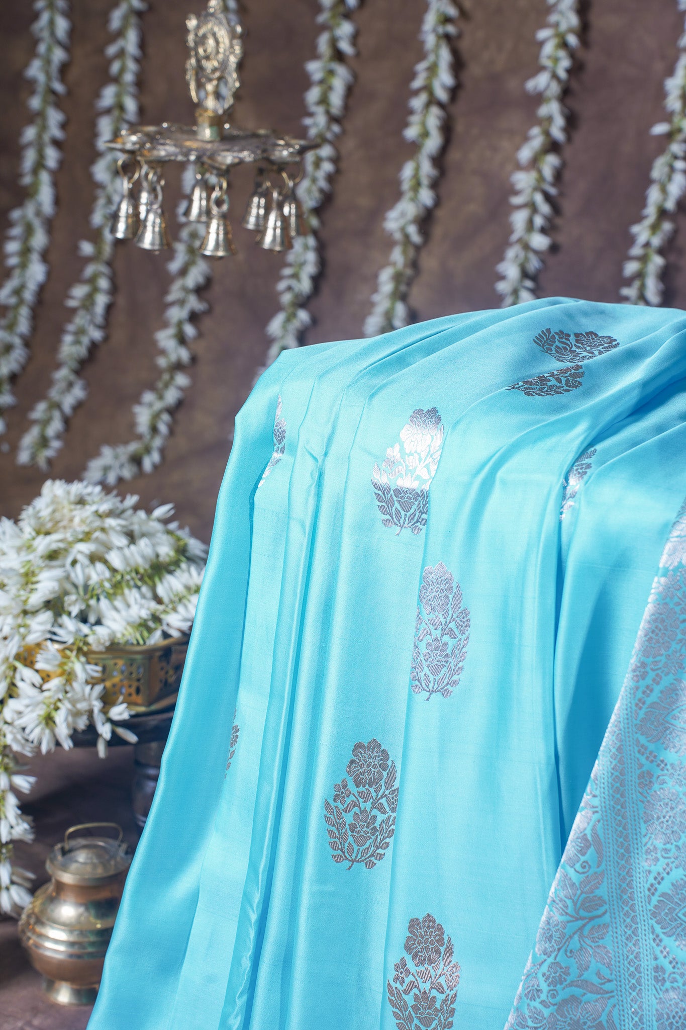 Sky Blue Handloom Mashru Silk Banarasi Saree