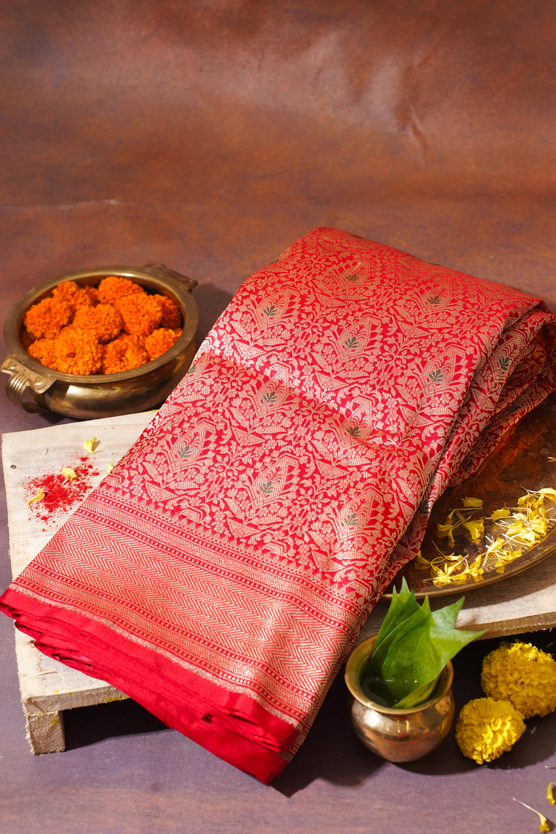 Red Banarasi Pure Minakari Brocade Saree