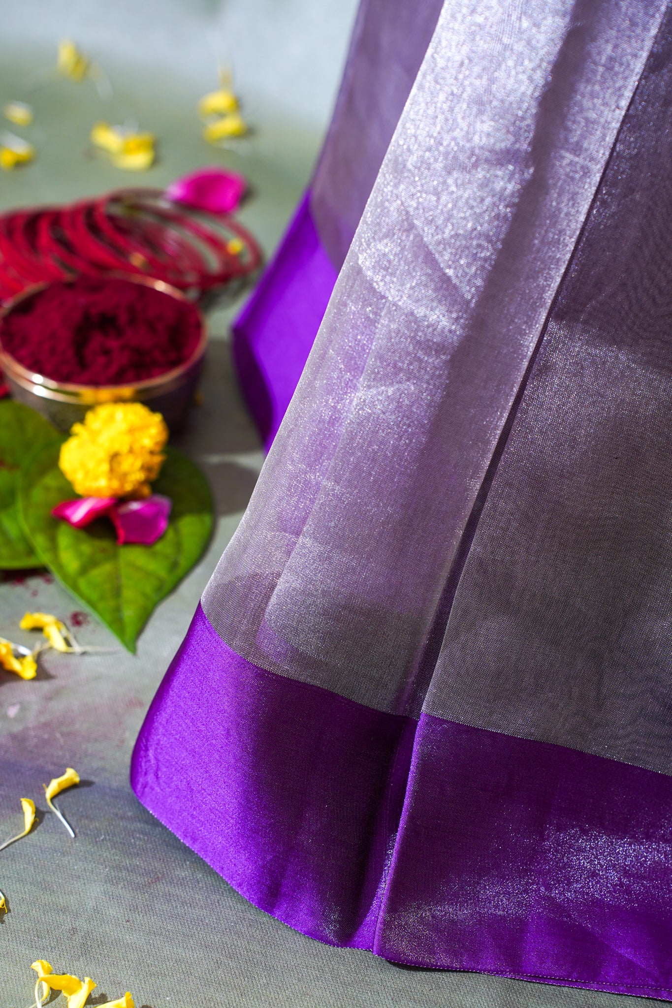 Lavender Silver Banarasi Tissue Saree with Satin Border