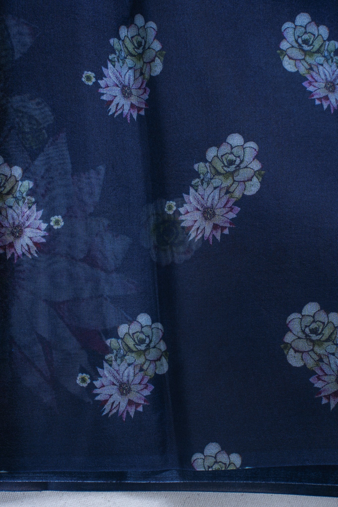 Navy Blue Pure printed Kora organza silk saree