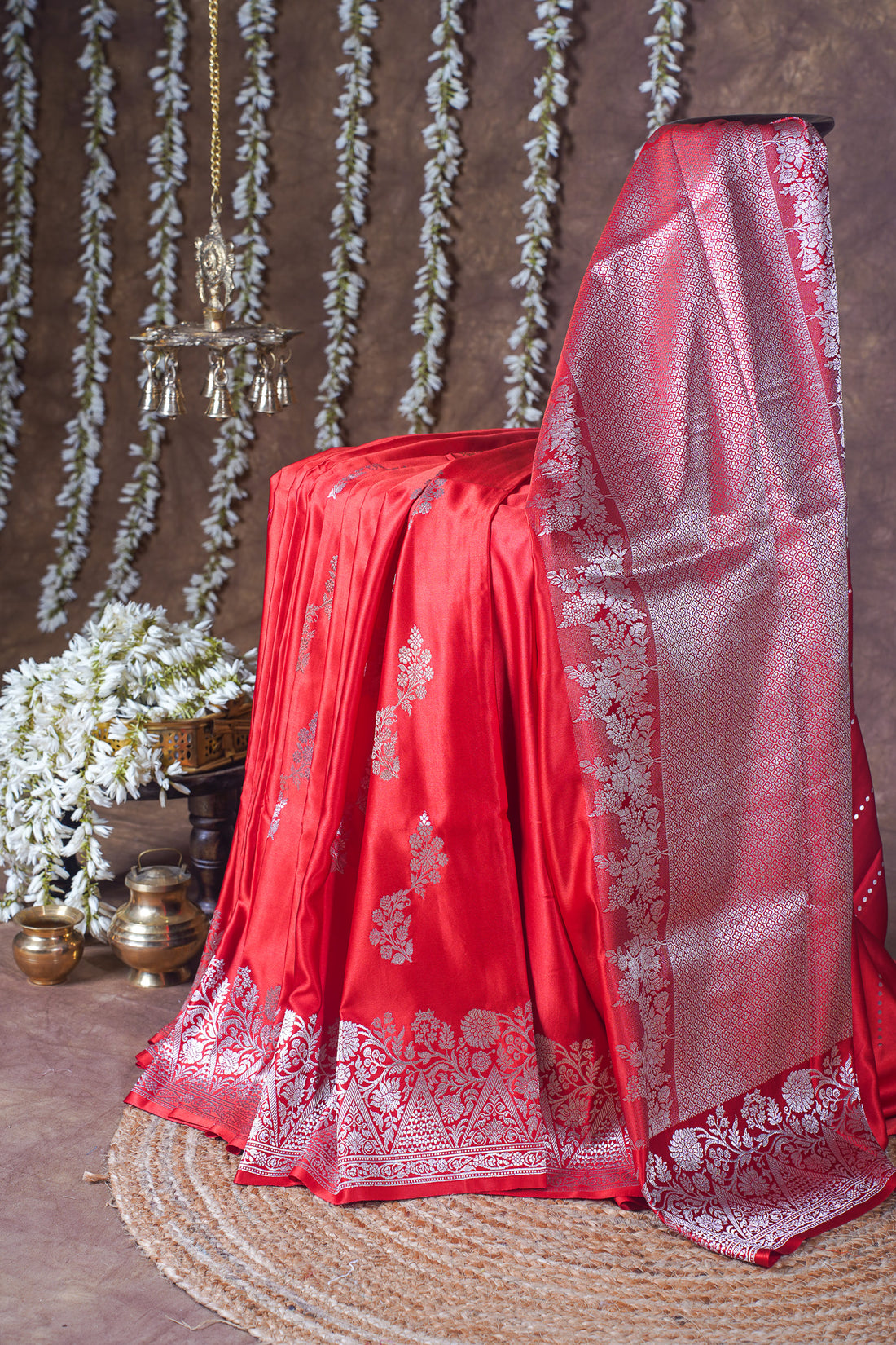 Ruby Red Handloom Mashru Silk Banarasi Saree