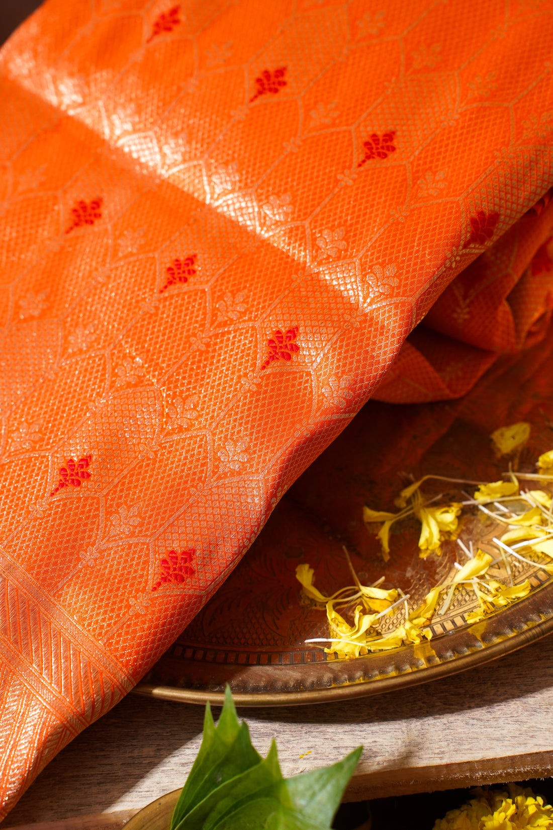 Orange Banarasi Pure Katan Silk Minakari Brocade Saree