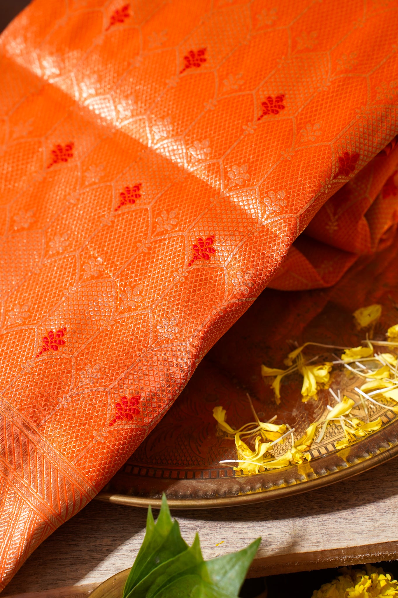 Orange Banarasi Pure Katan Silk Minakari Brocade Saree