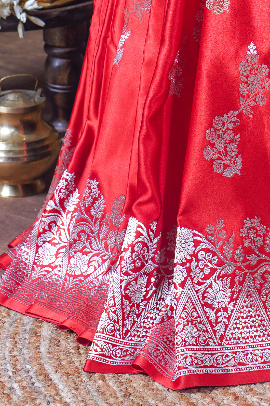 Ruby Red Handloom Mashru Silk Banarasi Saree