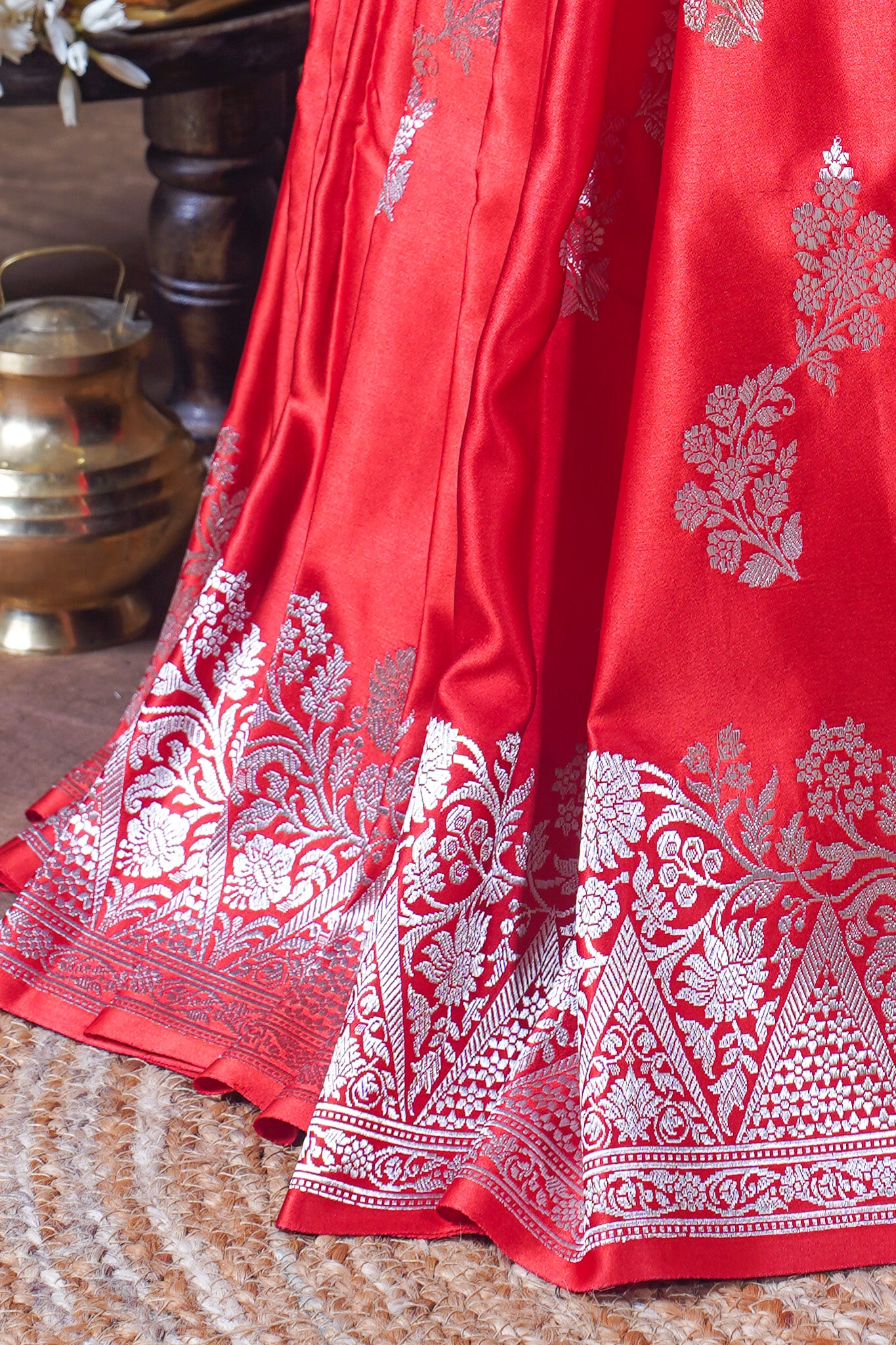 Ruby Red Handloom Mashru Silk Banarasi Saree