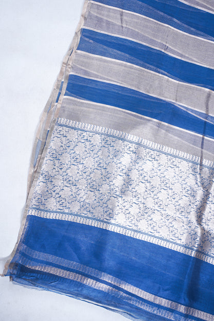 Navy Blue Pure Tissue Silk Handwoven Saree