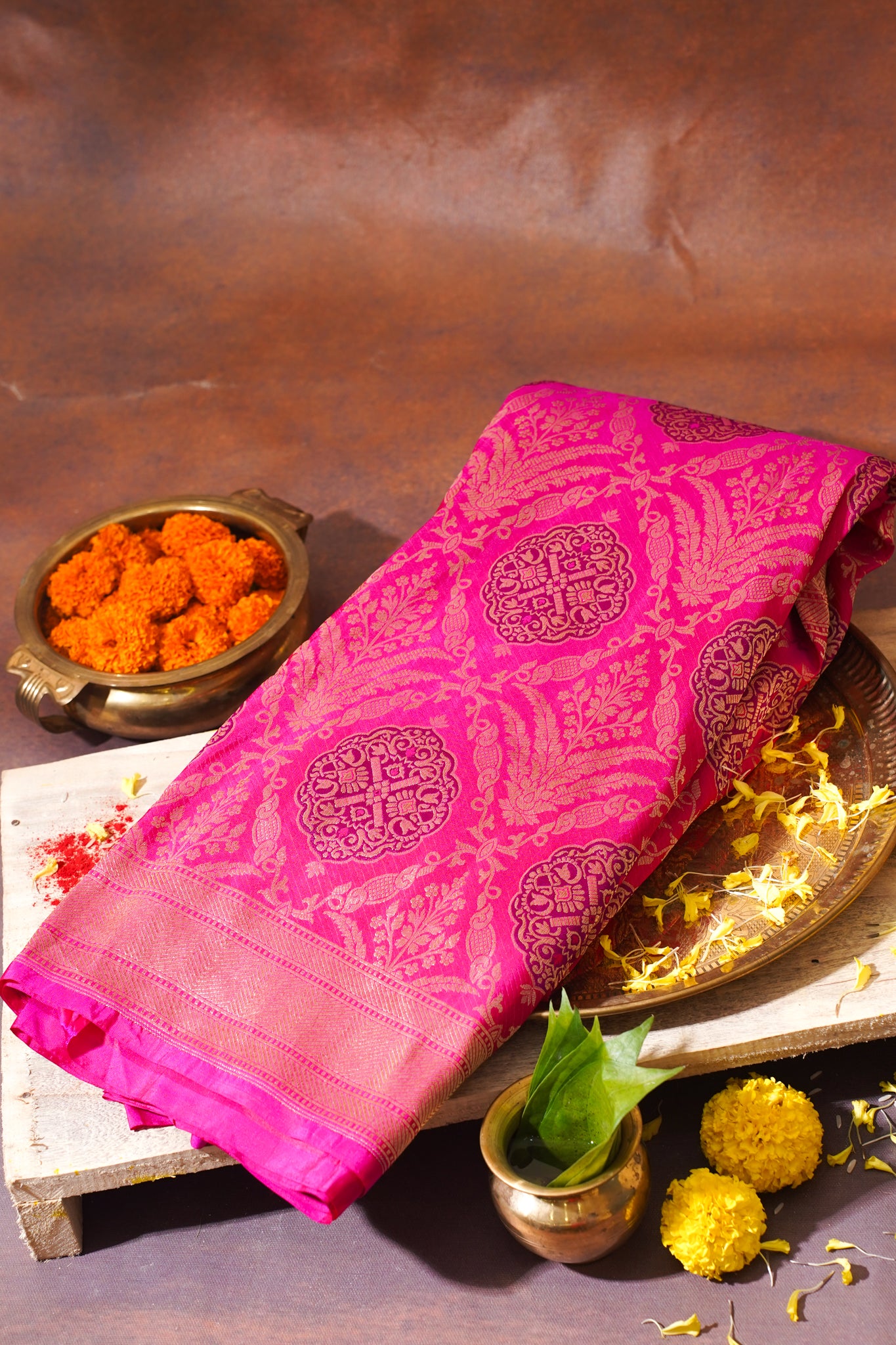 Rani Pink Banarasi Pure Katan Silk Minakari Brocade Saree