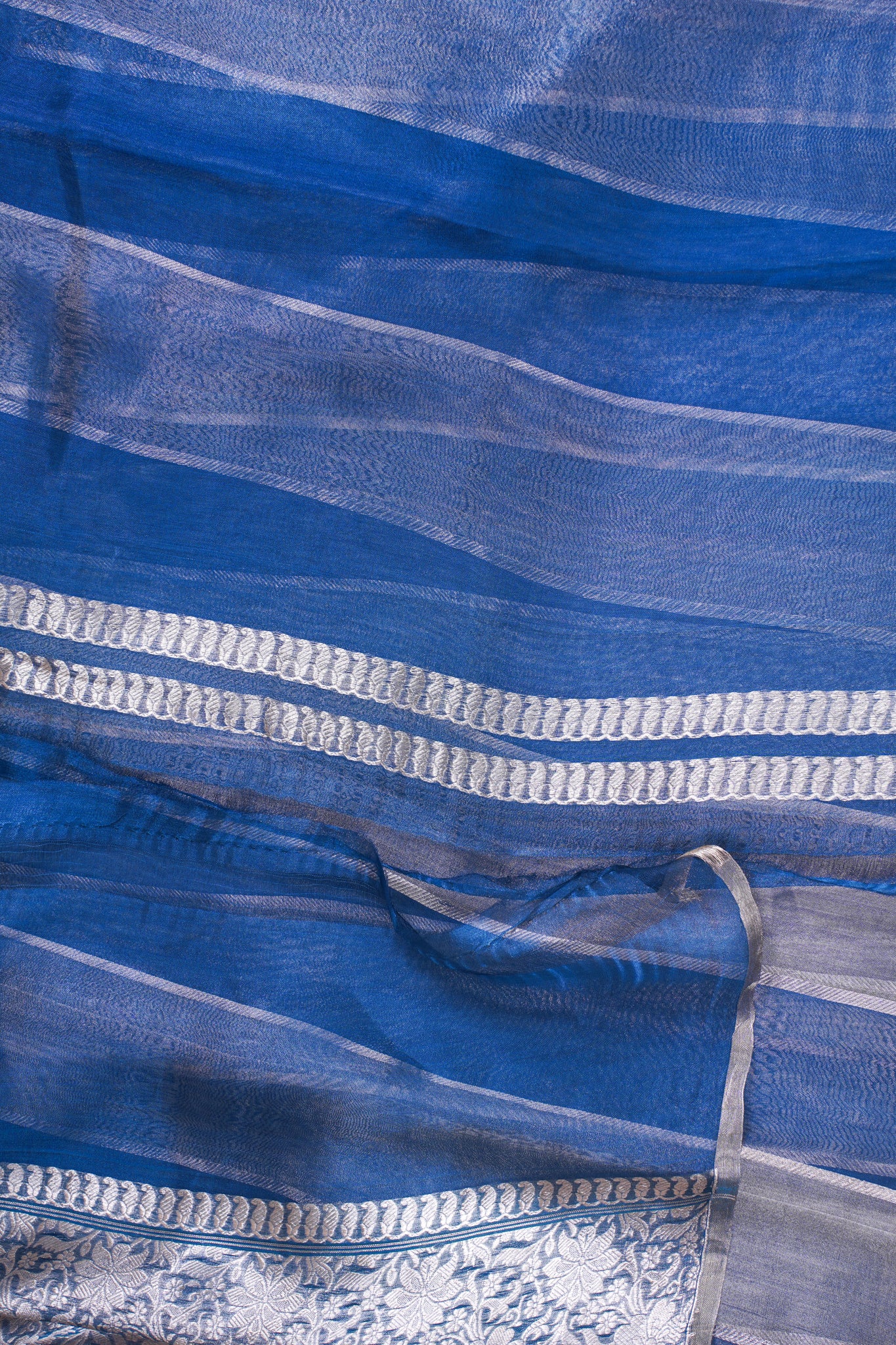 Navy Blue Pure Tissue Silk Handwoven Saree