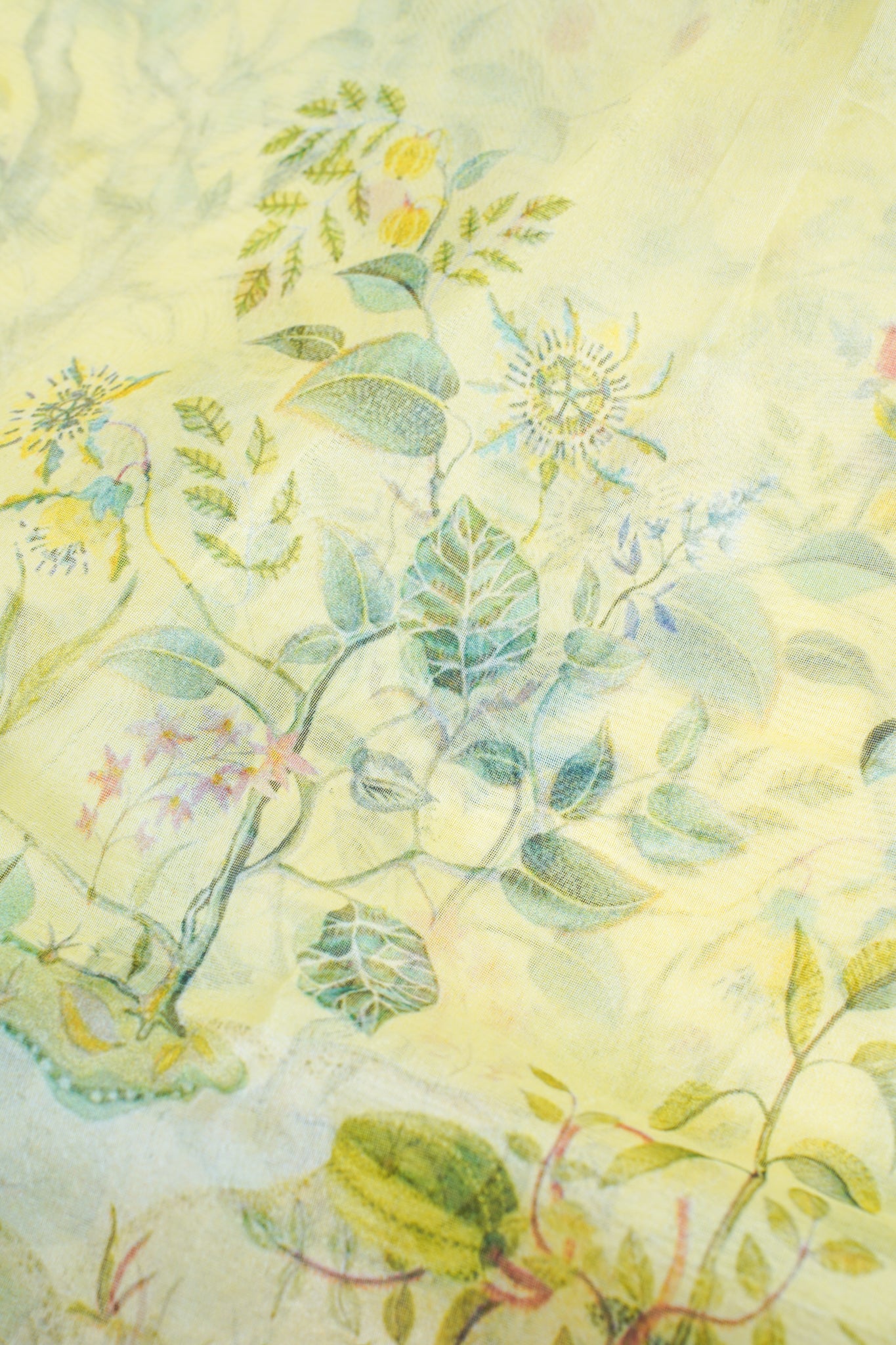 Pastel yellow Pure printed Kora organza silk saree