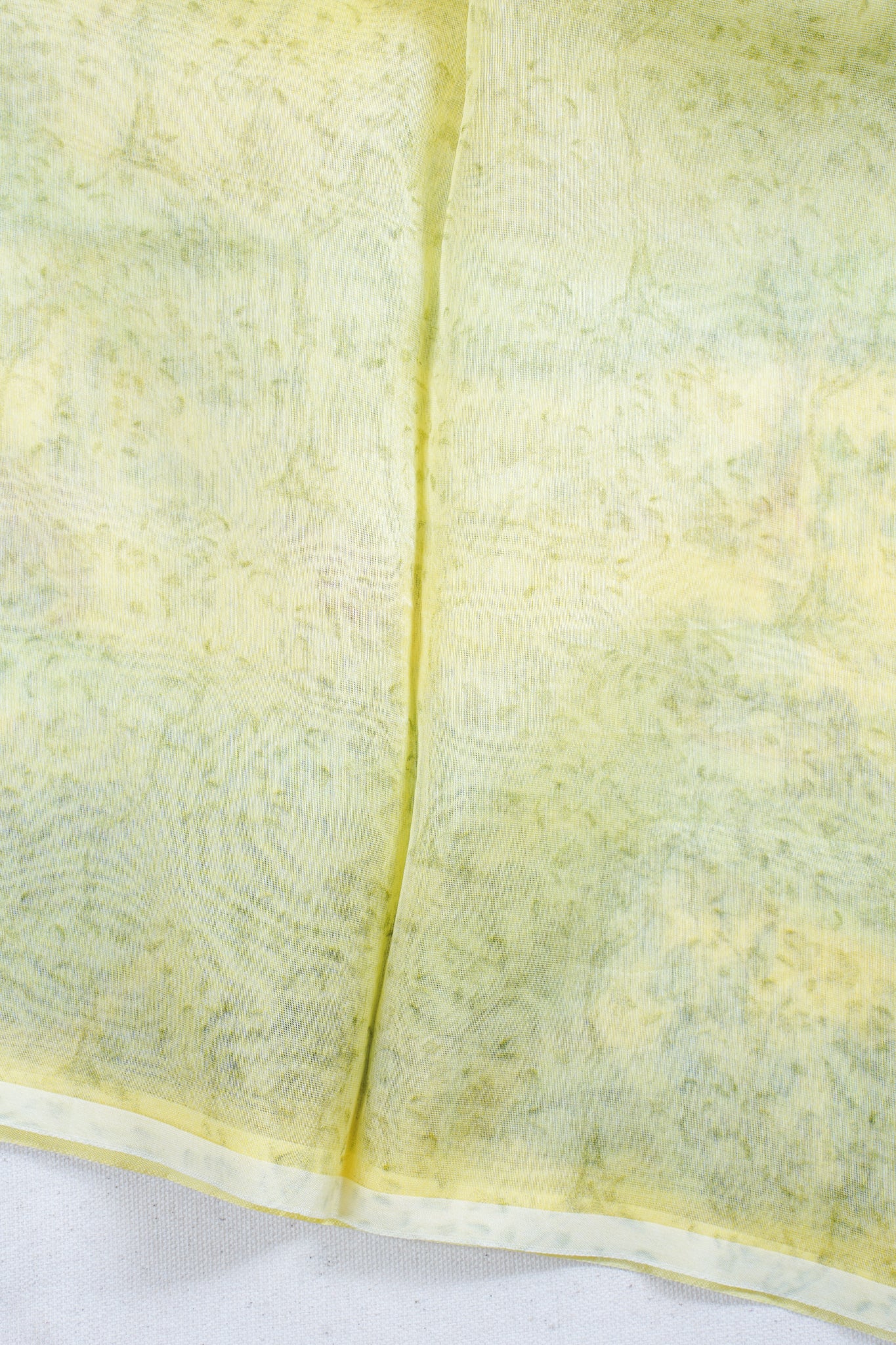 Pastel yellow Pure printed Kora organza silk saree