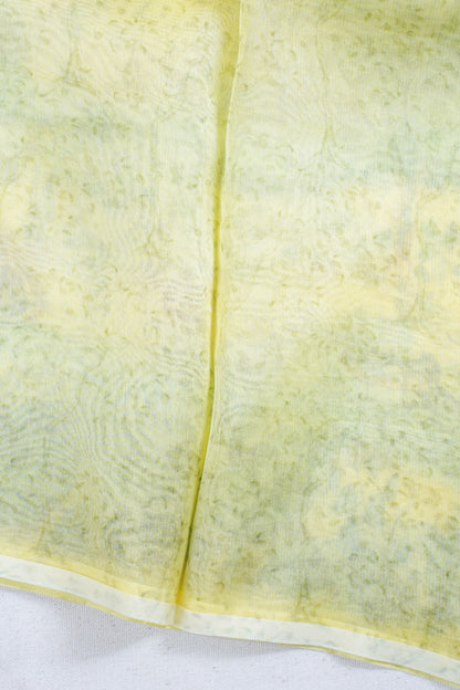 Pastel yellow Pure printed Kora organza silk saree