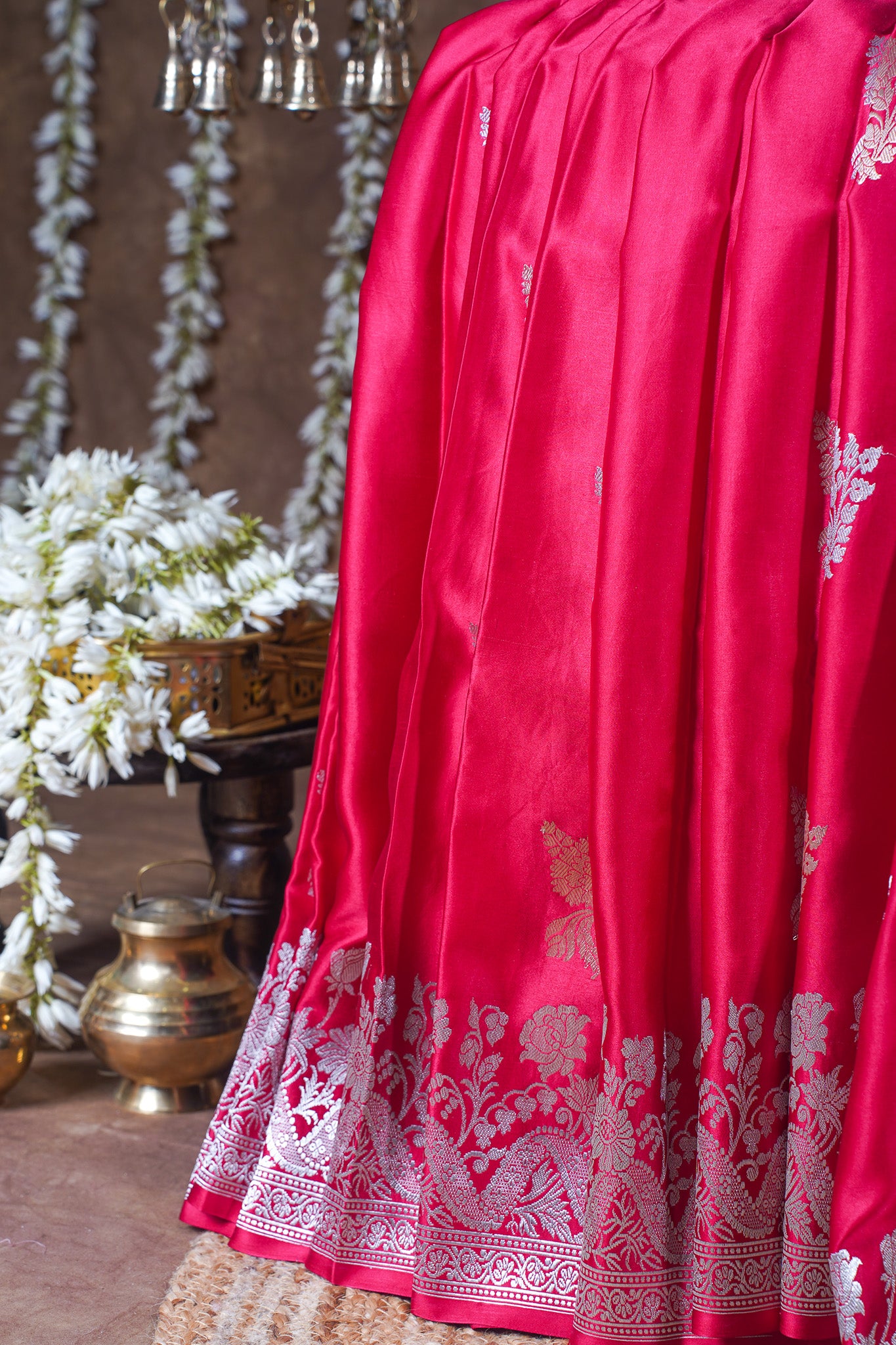 Rani Pink Handloom Mashru Silk Banarasi Saree