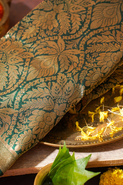 Emerald Green Banarasi Pure Brocade Saree