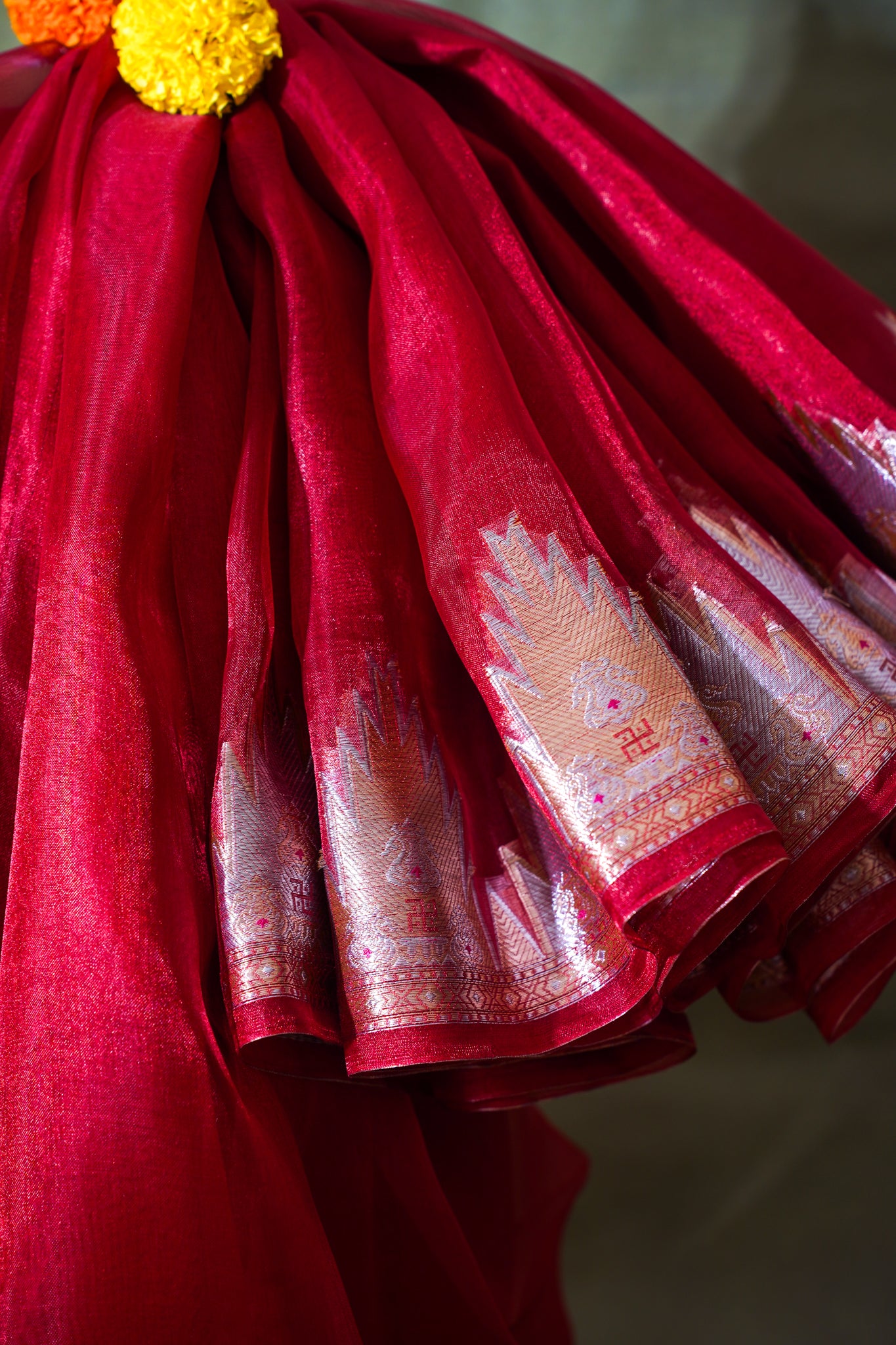 Ruby Red Banarasi Pure Tissue Silk Saree