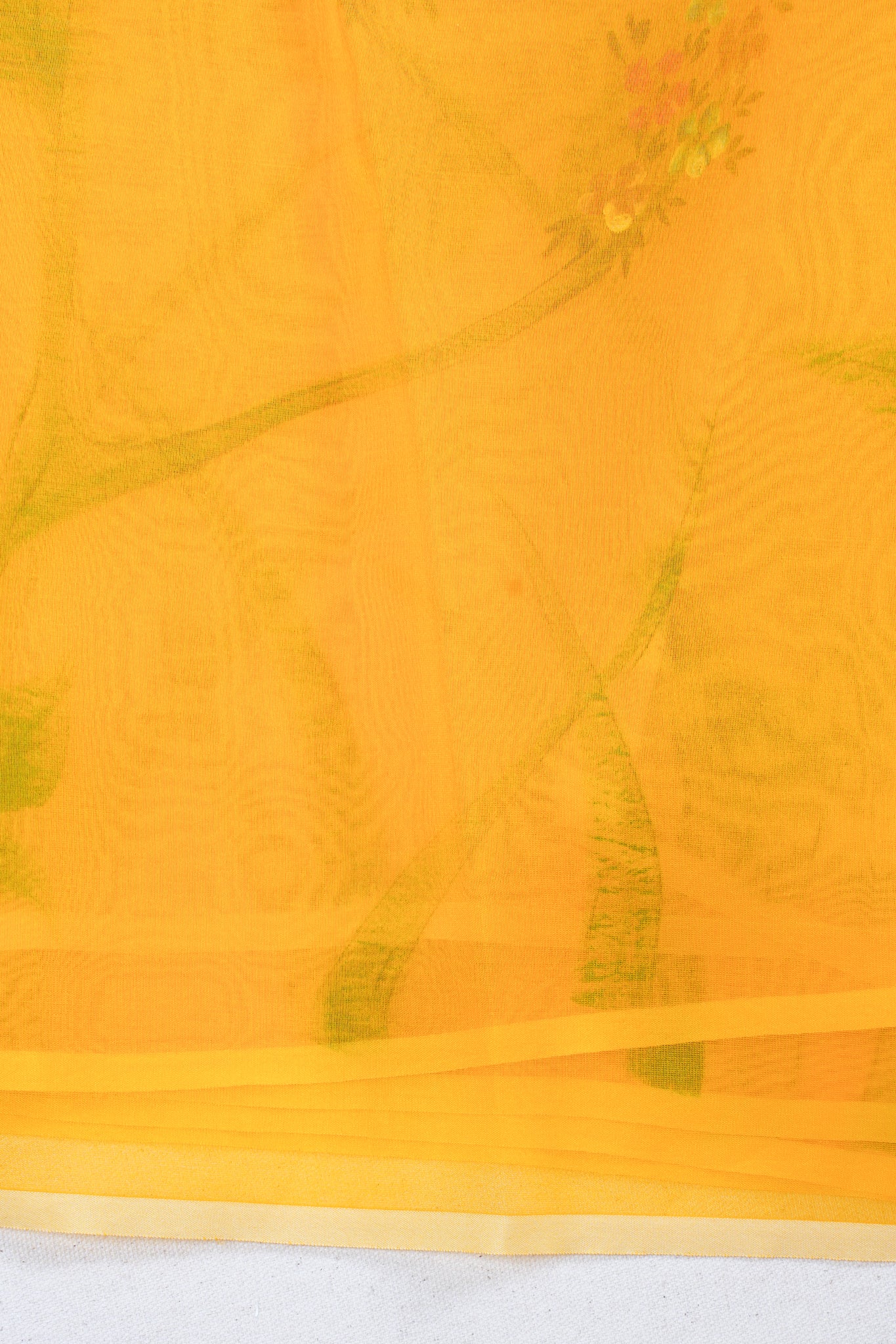 Golden-Yellow Pure printed Kora organza silk saree