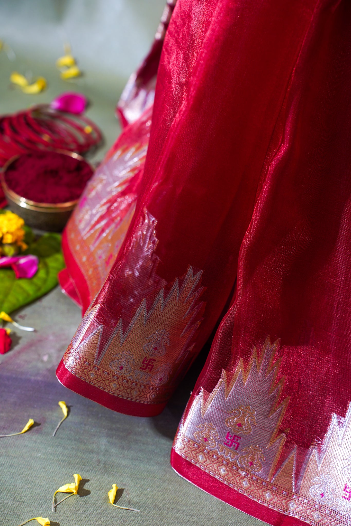 Ruby Red Banarasi Pure Tissue Silk Saree