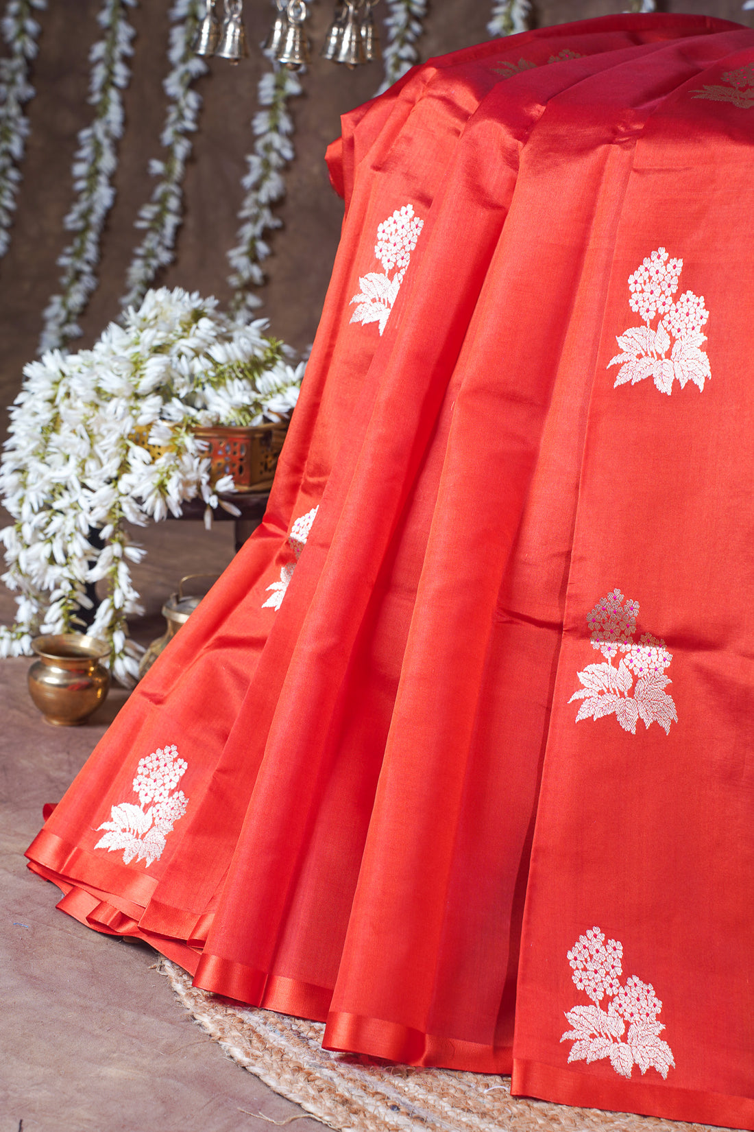 Vermilion Red Handloom Pure Silk Banarasi Saree