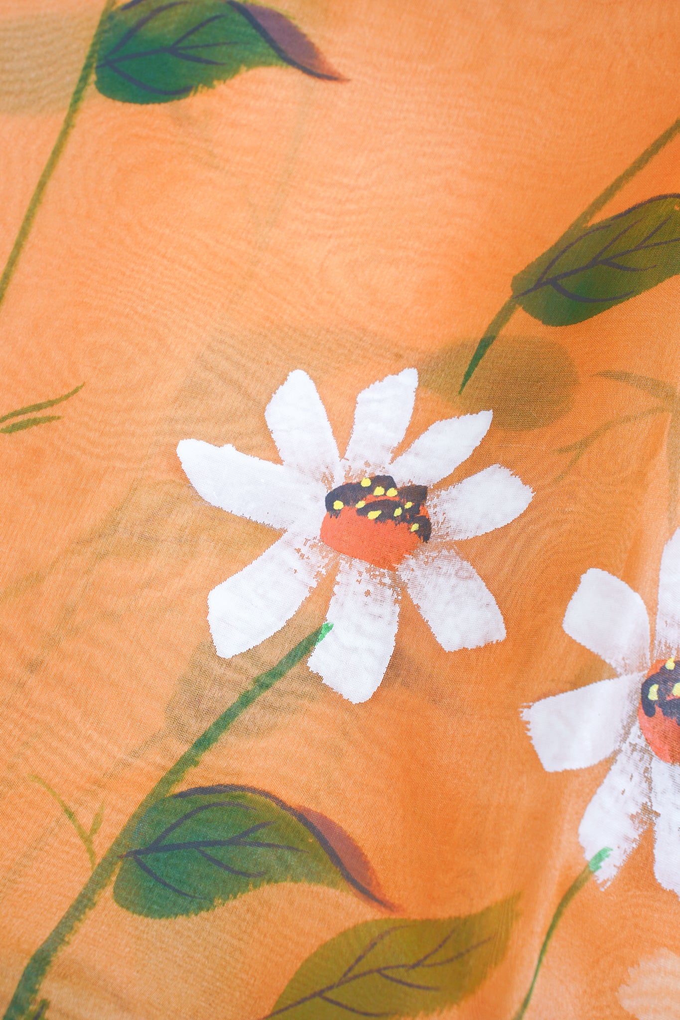 Warm Peach-Orange Pure printed Kora organza silk saree