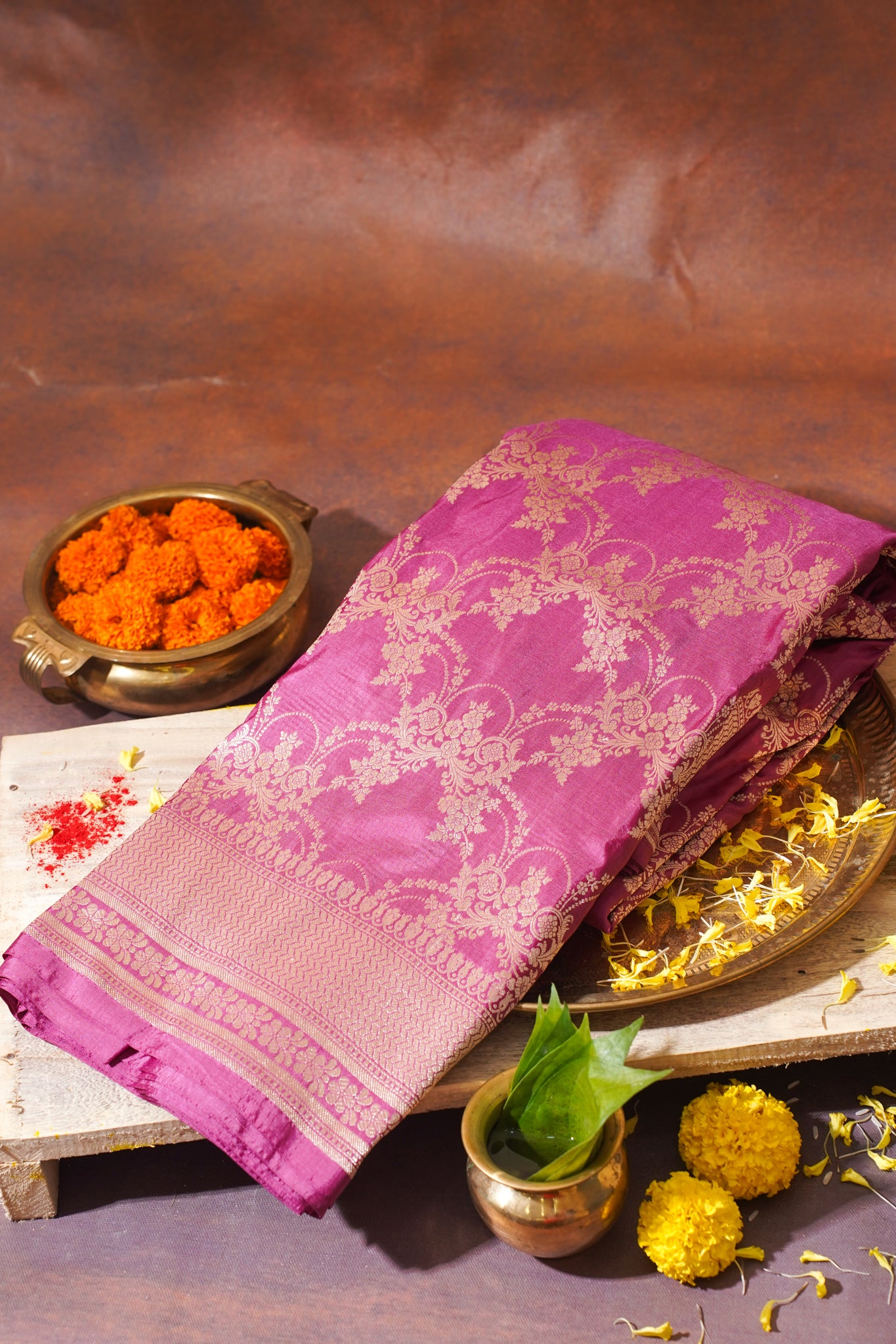 Rani Pink Banarasi Pure Katan Silk Jaal Saree