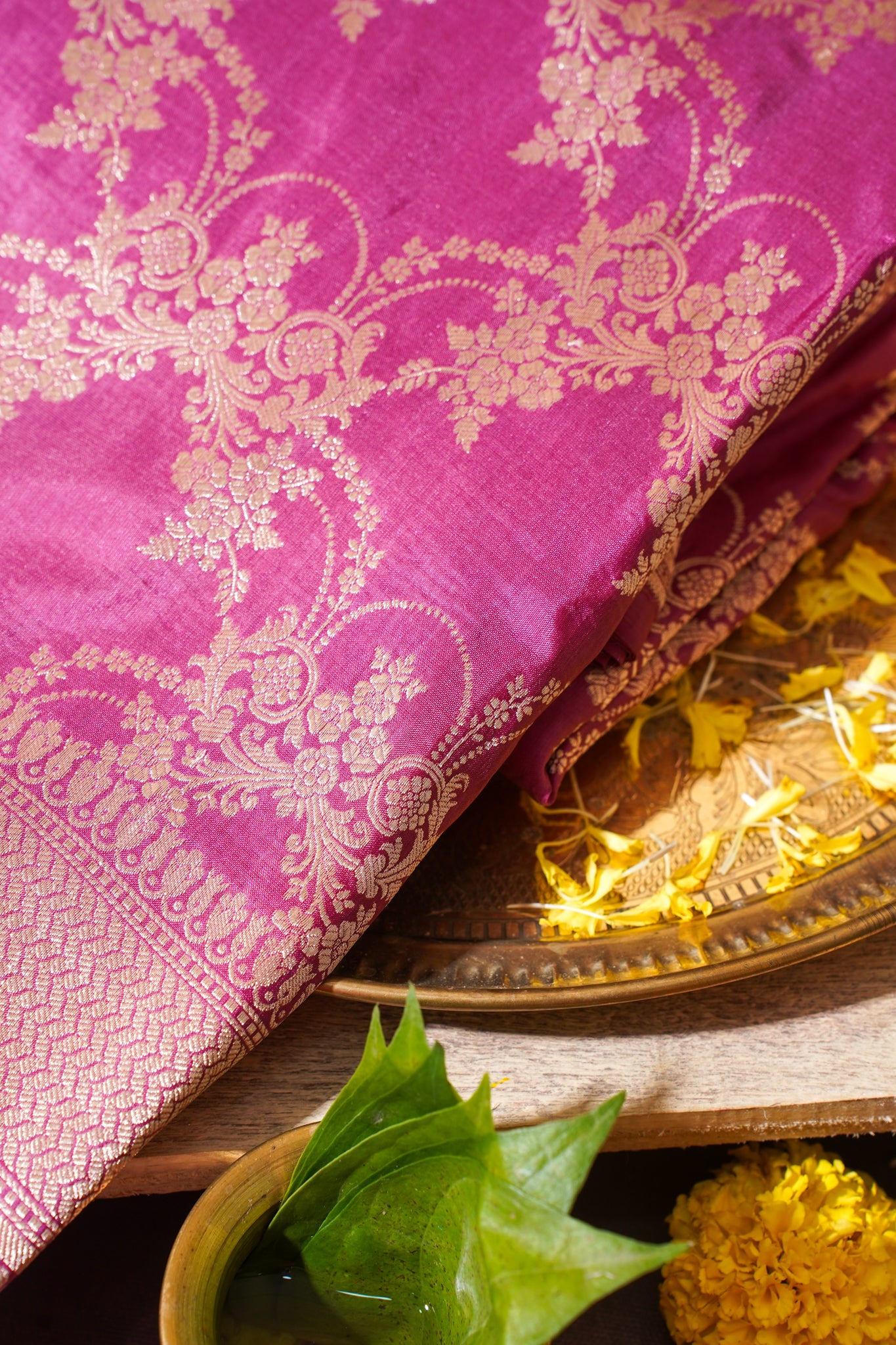 Rani Pink Banarasi Pure Katan Silk Jaal Saree
