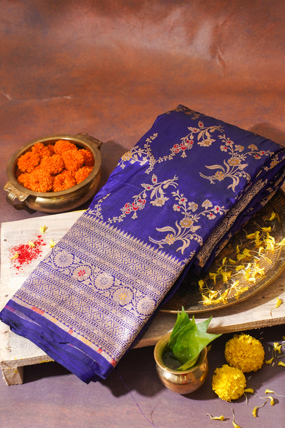 Royal Blue Banarasi Pure Katan Silk Minakari Jaal Saree
