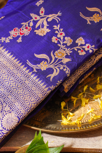 Royal Blue Banarasi Pure Katan Silk Minakari Jaal Saree
