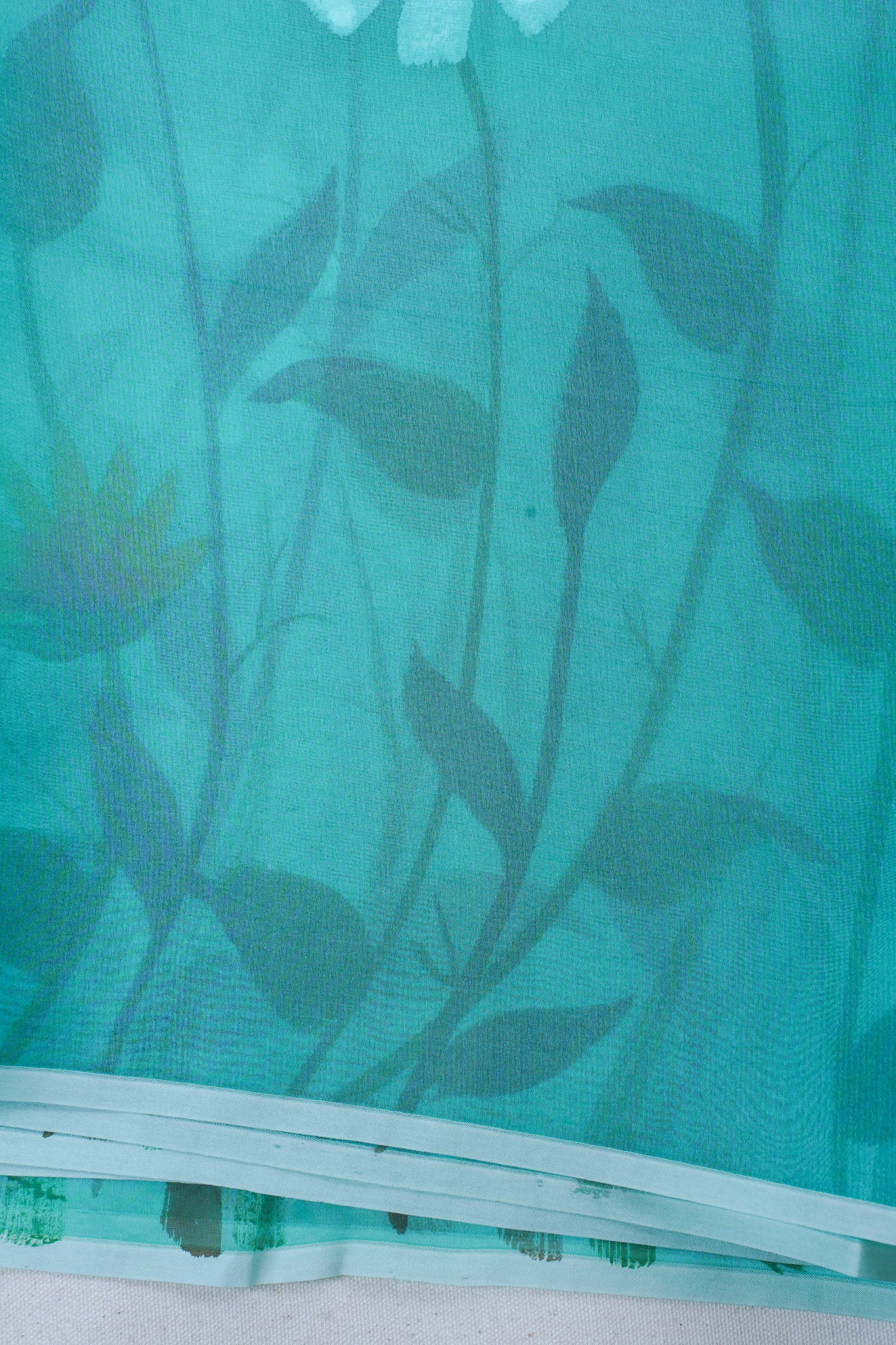 Aqua Green Pure printed Kora organza silk saree