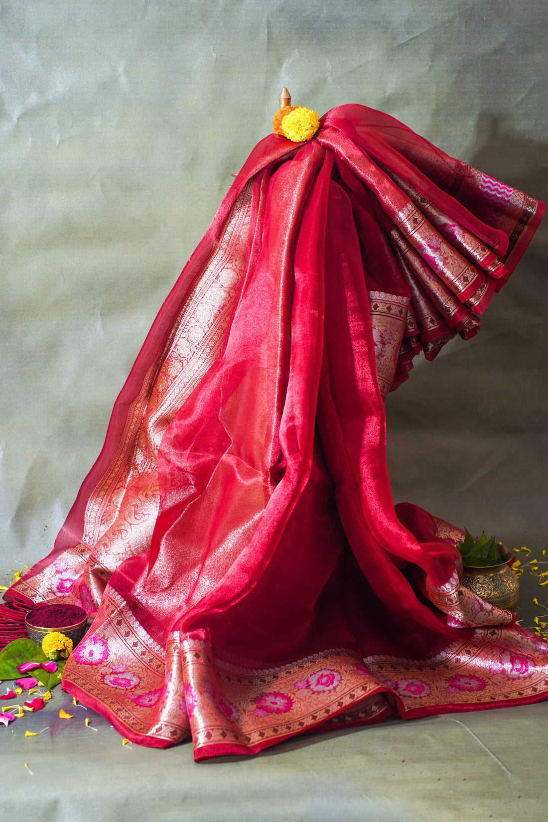 Crimson Pink Banarasi Pure Tissue Silk Saree