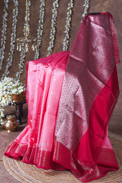 Rose Pink Handloom Pure Silk Banarasi Saree