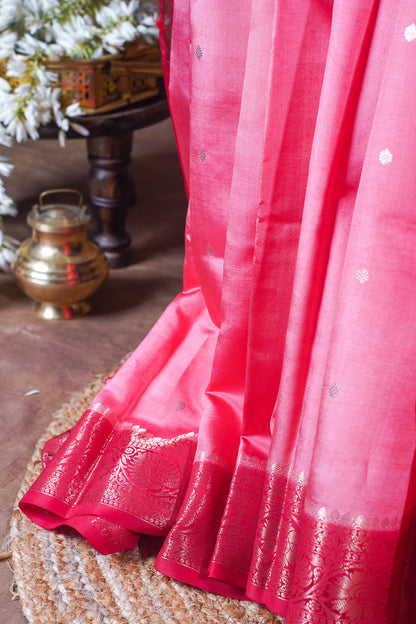 Rose Pink Handloom Pure Silk Banarasi Saree