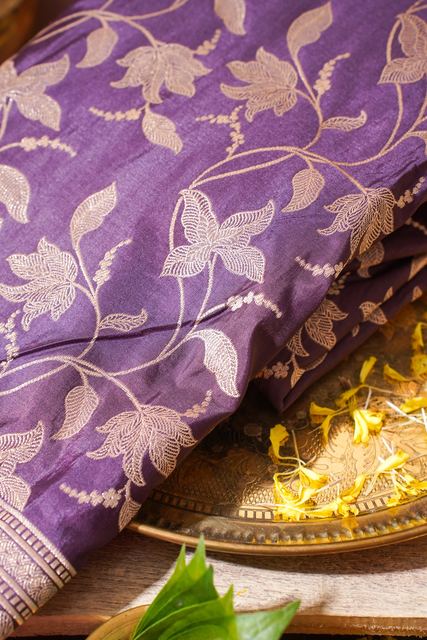 Purple Banarasi Pure Katan Silk Jaal Saree