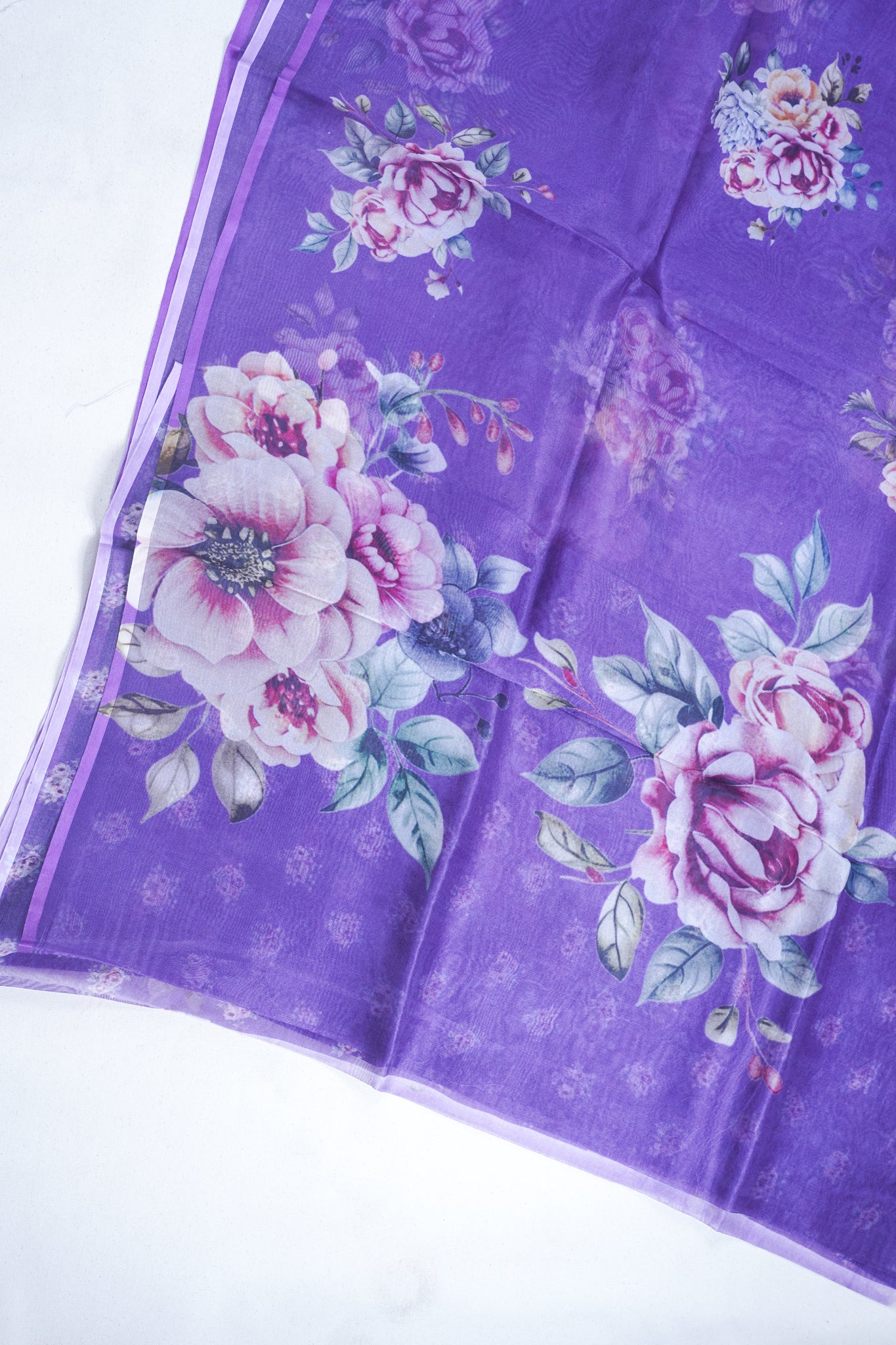 Royal Purple Pure printed Kora organza silk saree
