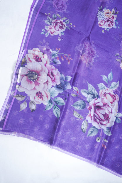 Royal Purple Pure printed Kora organza silk saree
