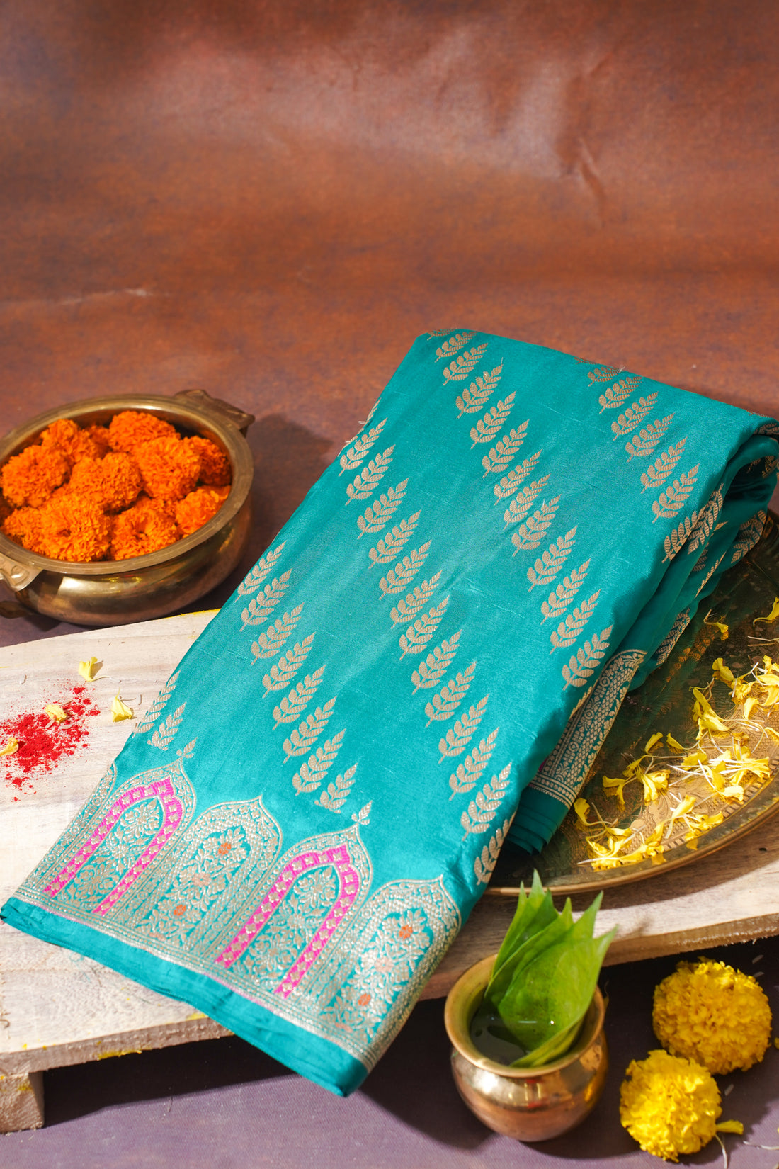 Aqua Blue Banarasi Pure Katan Silk Minakari Jaal Saree