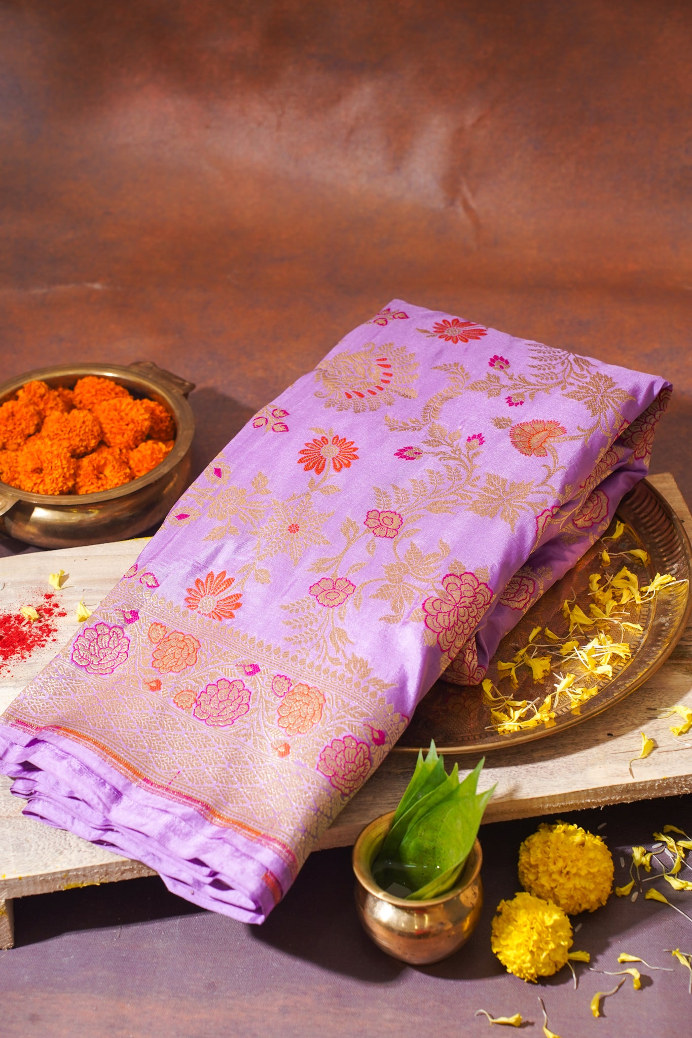 Lavender Banarasi Pure Katan Silk Minakari Saree