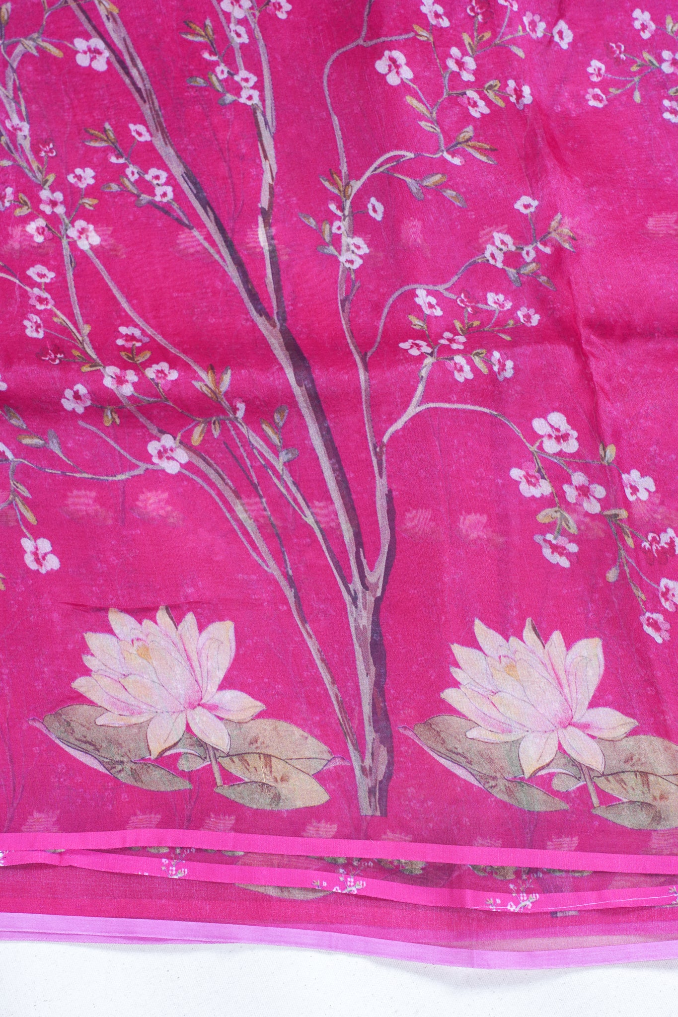 Magenta-Pink Pure printed Kora organza silk saree