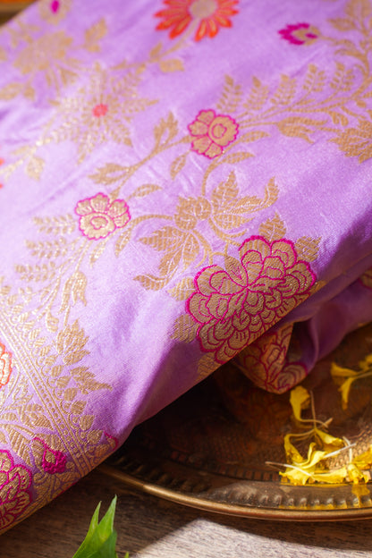 Lavender Banarasi Pure Katan Silk Minakari Saree