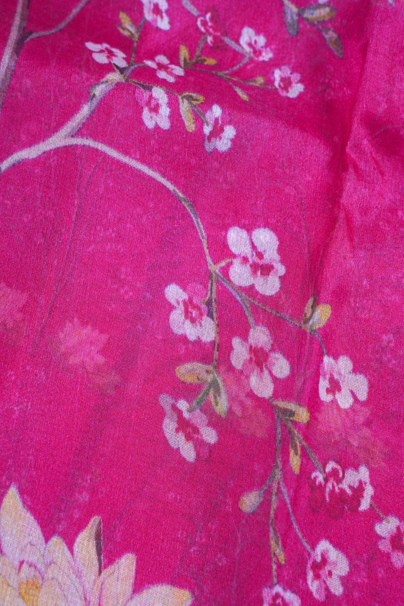 Magenta-Pink Pure printed Kora organza silk saree