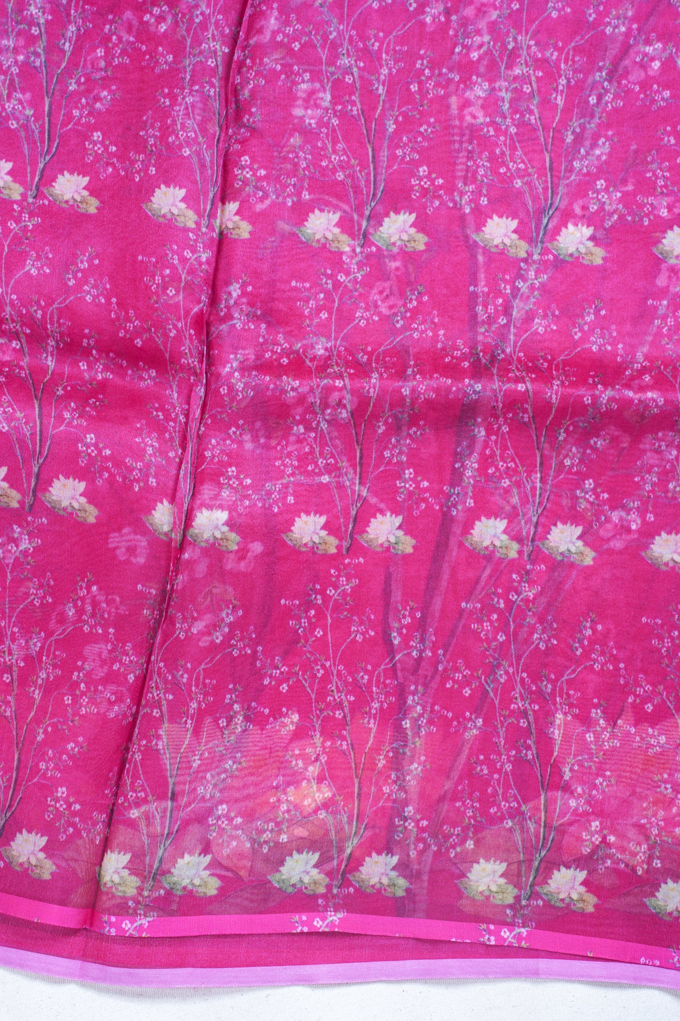Magenta-Pink Pure printed Kora organza silk saree