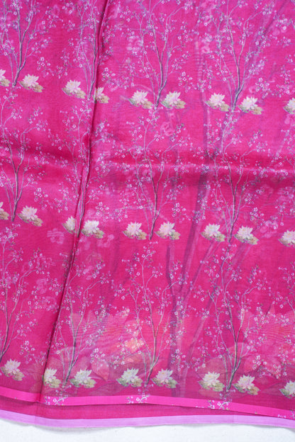 Magenta-Pink Pure printed Kora organza silk saree