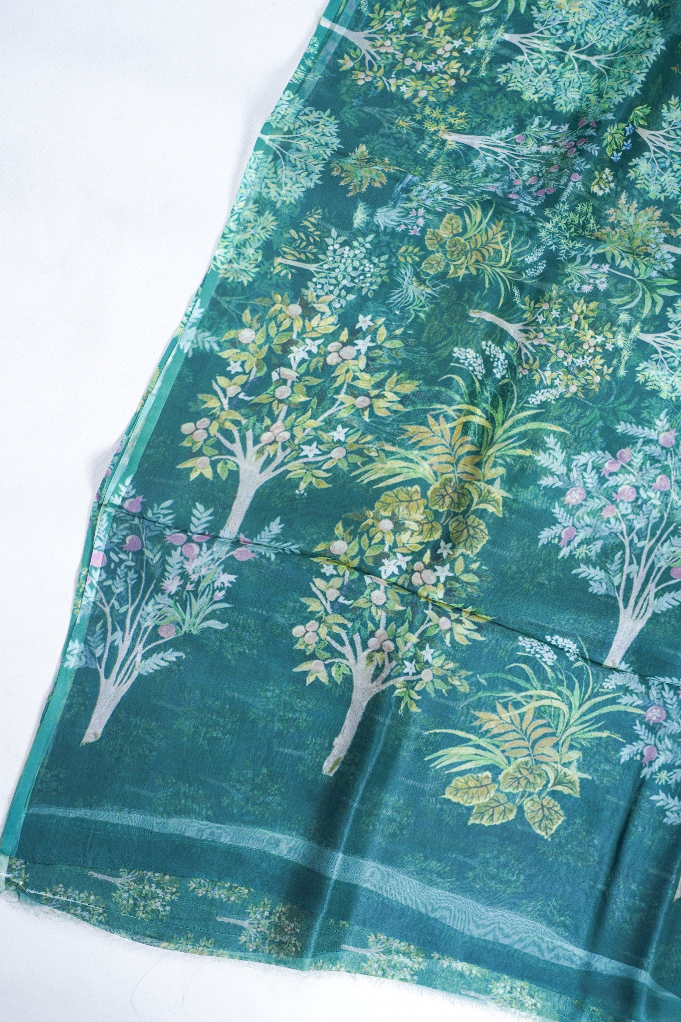 Forest Green Pure printed Kora organza silk saree