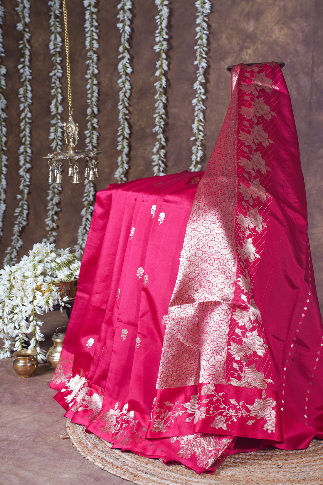 Rani Pink Handloom Pure Silk Banarasi Saree